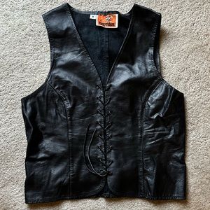 Vintage Easy Riders Lace-Up Front Biker Vest. Women Size Medium. Black Leather.
